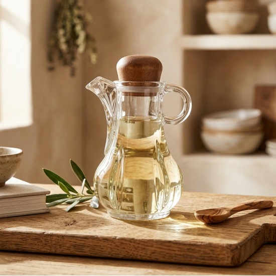 Plastic Oil Dispenser with Wooden Lid